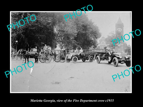 OLD LARGE HISTORIC PHOTO OF MARIETTA GEORGIA, THE FIRE DEPARTMENT CREW c1915