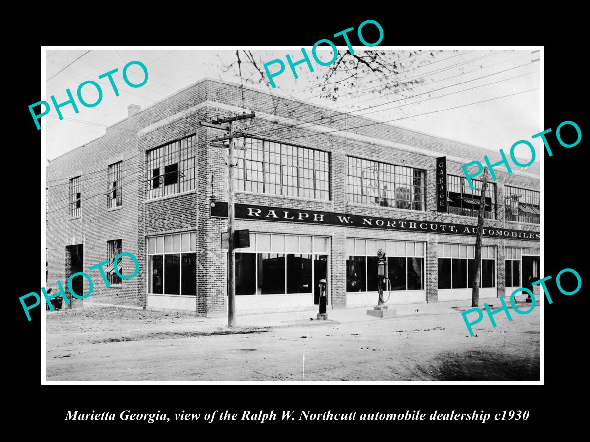 OLD LARGE HISTORIC PHOTO OF MARIETTA GEORGIA, THE NORTHCUTT CAR DEALERSHIP c1930