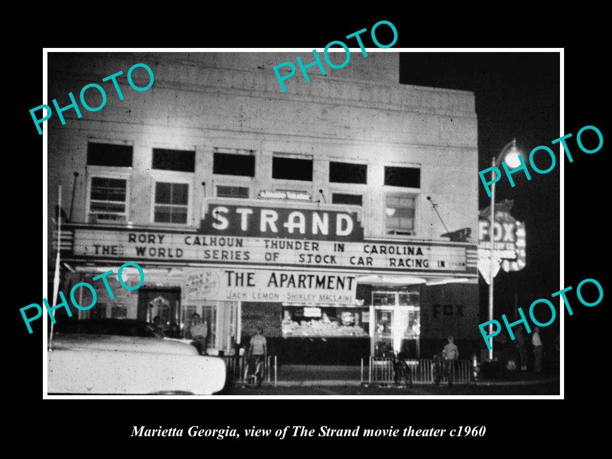 OLD LARGE HISTORIC PHOTO OF MARIETTA GEORGIA, THE STRAND MOVIE THEATER c1960