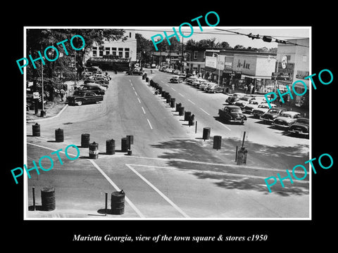 OLD LARGE HISTORIC PHOTO OF MARIETTA GEORGIA, THE TOWN SQUARE & STORES c1950