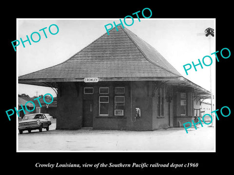 OLD LARGE HISTORIC PHOTO OF CROWLEY LOUISIANA, THE RAILROAD DEPOT STATION c1960