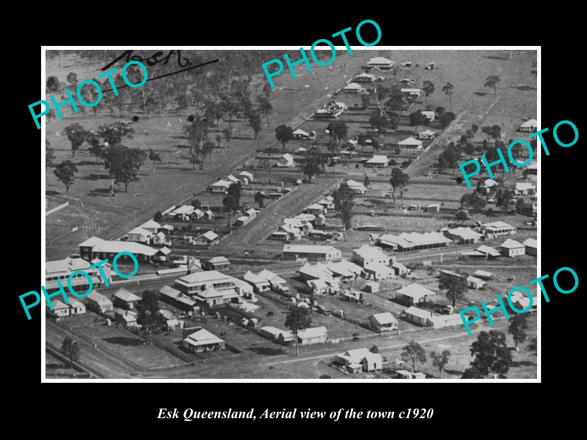 OLD LARGE HISTORIC PHOTO OF ESK QUEENSLAND, AERIAL VIEW OF THE TOWNSHIP c1920