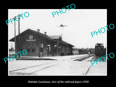 OLD LARGE HISTORIC PHOTO OF OAKDALE LOUISIANA, THE RAILROAD DEPOT STATION c1920