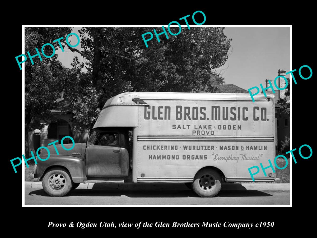 OLD LARGE HISTORIC PHOTO OF PROVO OGDEN UTAH, THE GLEN MUSIC Co TRUCK c1950