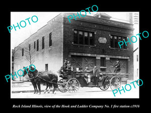 OLD LARGE HISTORIC PHOTO OF ROCK ISLAND ILLINOIS, FIRE DEPARTMENT STATION c1910