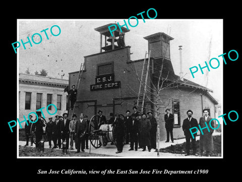 OLD LARGE HISTORIC PHOTO OF SAN JOSE CALIFORNIA, THE EAST S/J FIRE STATION c1900