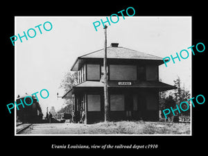 OLD LARGE HISTORIC PHOTO OF URANIA LOUISIANA, THE RAILROAD DEPOT STATION c1910