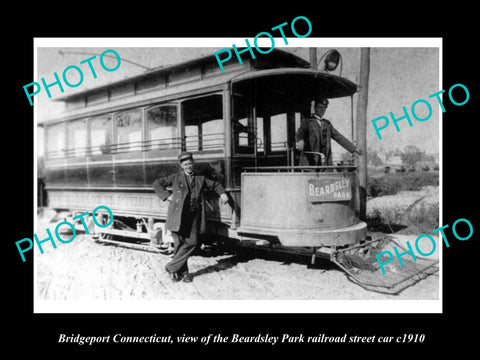 OLD HISTORIC PHOTO OF BRIDGEPORT CONNECTICUT, BEARDSLEY PARK RAILROAD CAR c1910