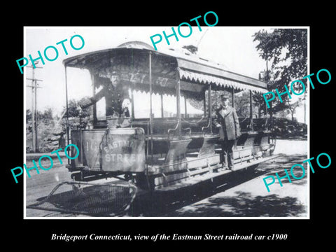 OLD HISTORIC PHOTO OF BRIDGEPORT CONNECTICUT, EASTMAN St RAILROAD CAR c1900