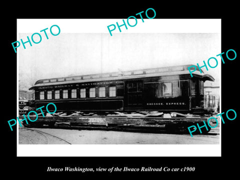 OLD LARGE HISTORIC PHOTO OF ILWACO WASHINGTON, THE ILWACO RAILROAD Co CAR c1900