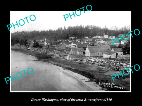 OLD LARGE HISTORIC PHOTO OF ILWACO WASHINGTON, THE TOWN & WATERFRONT c1890