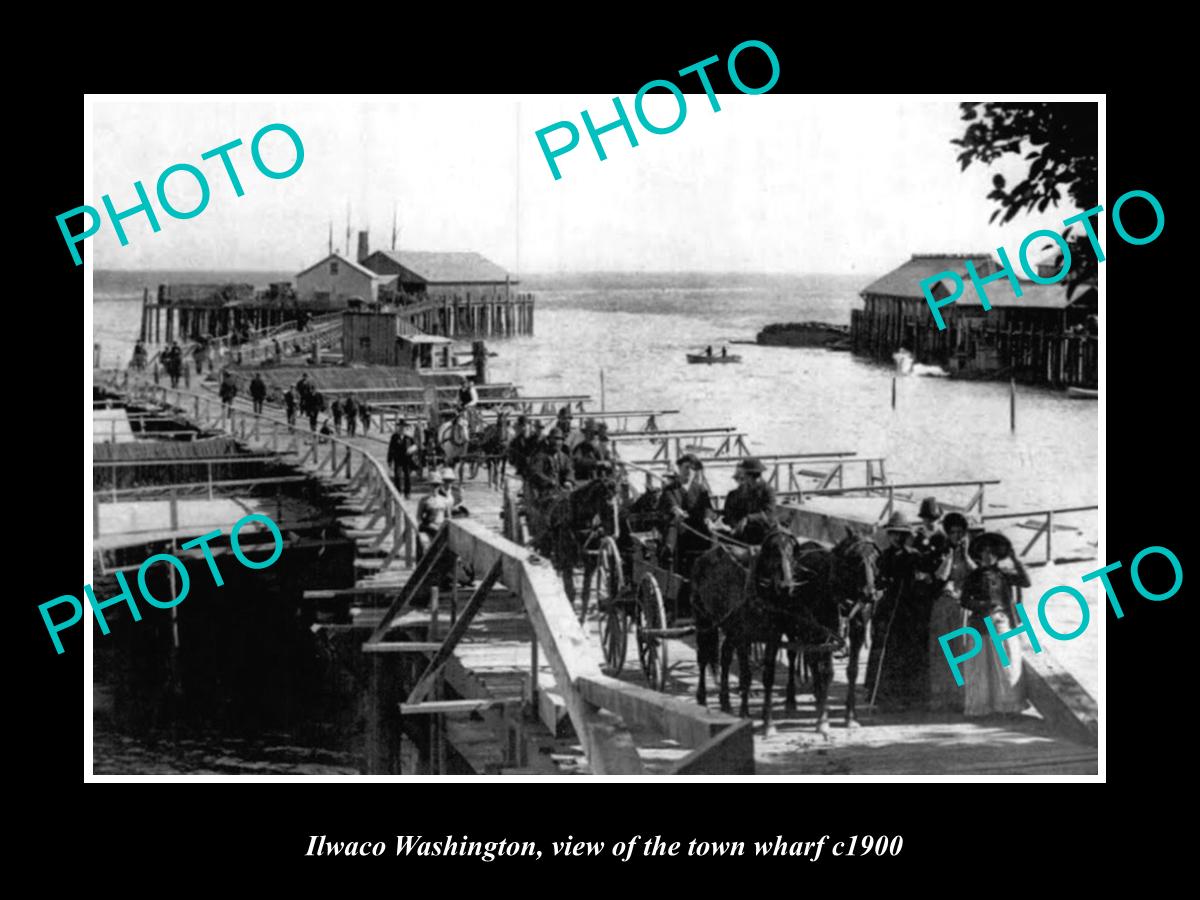 OLD LARGE HISTORIC PHOTO OF ILWACO WASHINGTON, VIEW OF THE TOWN WHARF c1900