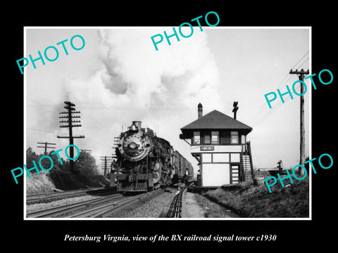 OLD LARGE HISTORIC PHOTO OF PETERSBURG VIRGINIA, BX RAILROAD SIGNAL TOWER c1930