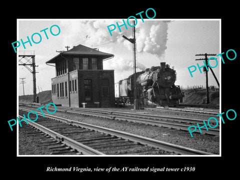 OLD LARGE HISTORIC PHOTO OF RICHMOND VIRGINIA, AY RAILROAD SIGNAL TOWER c1930