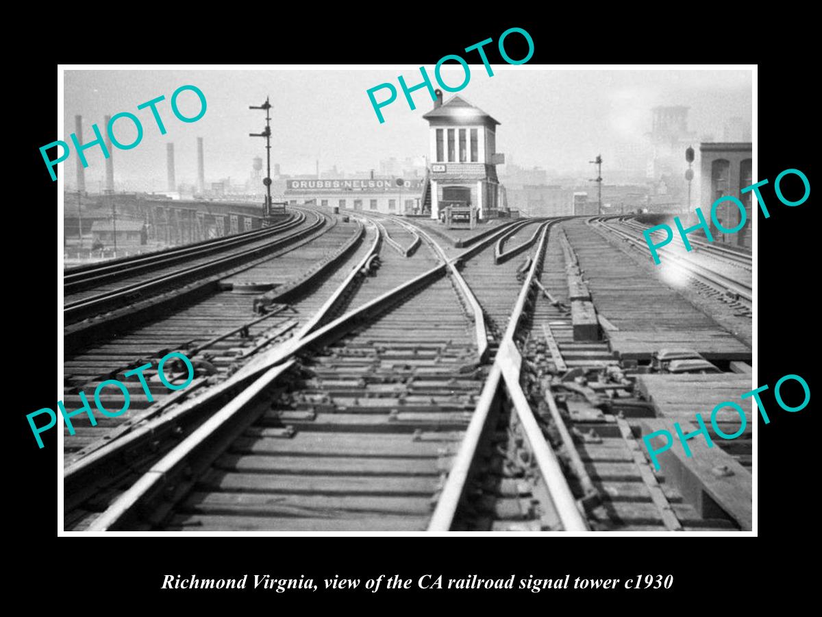 OLD LARGE HISTORIC PHOTO OF RICHMOND VIRGINIA, CA RAILROAD SIGNAL TOWER c1930