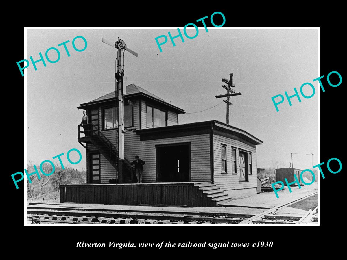 OLD LARGE HISTORIC PHOTO OF RIVERTON VIRGINIA, THE RAILROAD SIGNAL TOWER c1930