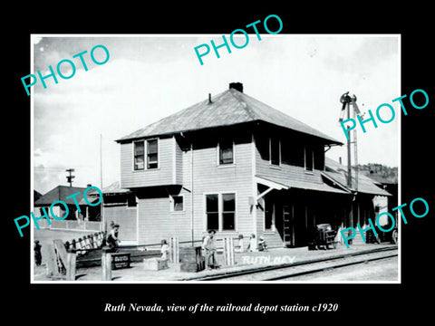 OLD LARGE HISTORIC PHOTO OF RUTH NEVADA, THE RAILROAD DEPOT STATION c1920