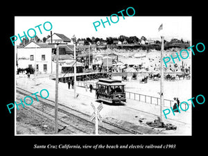 OLD LARGE HISTORIC PHOTO OF SANTA CRUZ CALIFORNIA, THE BEACH & RAILROAD c1903