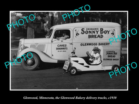 OLD LARGE HISTORIC PHOTO GLENWOOD MINNESOTA, THE SONNY BOY BREAD TRUCK c1930