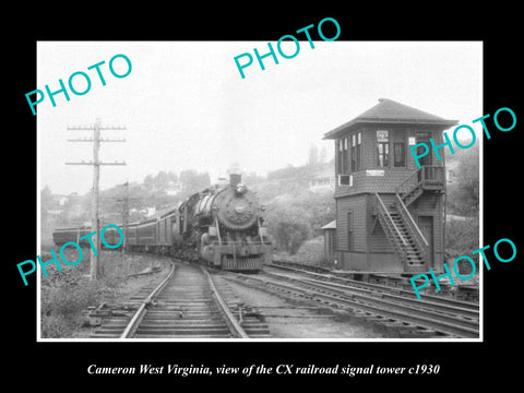 OLD LARGE HISTORIC PHOTO OF CAMERON WEST VIRGINIA CX RAILROAD SIGNAL TOWER c1930