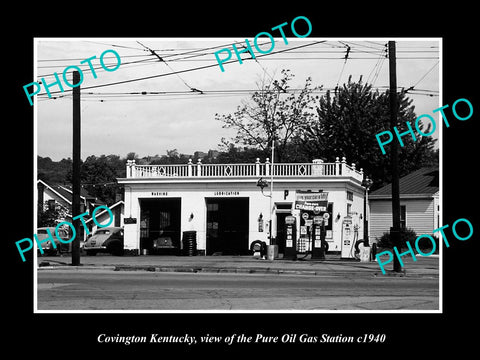 OLD LARGE HISTORIC PHOTO OF COVINGTON KENTUCKY, THE PURE OIL GAS STATION c1940