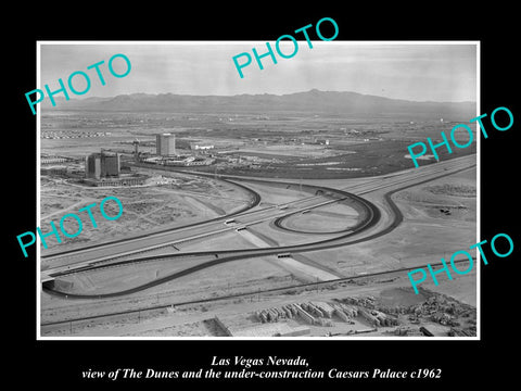 OLD LARGE HISTORIC PHOTO LAS VEGAS NEVADA, AERIAL VIEW OF CASINO STRIP c1962