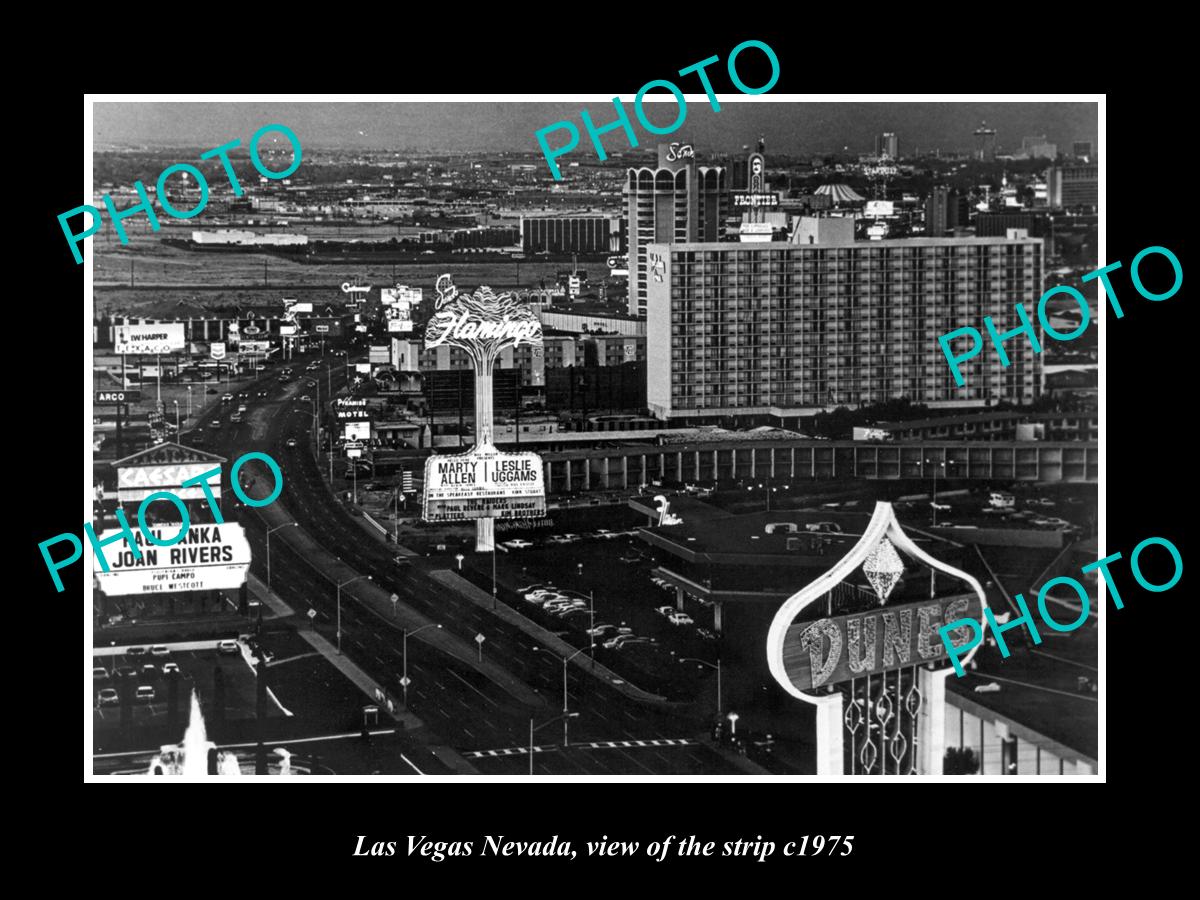 OLD LARGE HISTORIC PHOTO LAS VEGAS NEVADA, AERIAL VIEW OF CASINO STRIP c1975