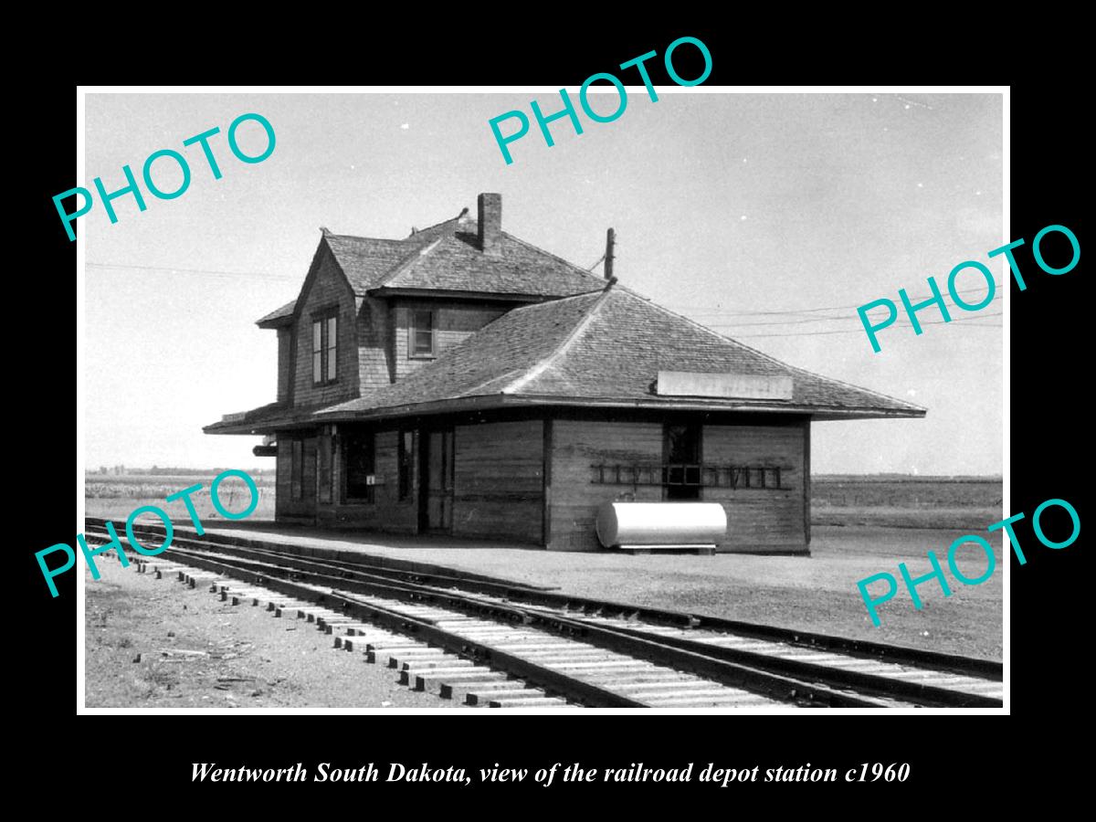 OLD LARGE HISTORIC PHOTO OF WENTWORTH SOUTH DAKOTA, THE RAILROAD DEPOT c1960