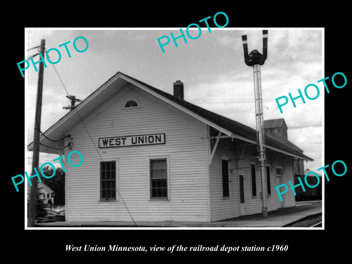 OLD LARGE HISTORIC PHOTO OF WEST UNION MINNESOTA, THE RAILROAD DEPOT c1960