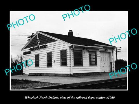 OLD LARGE HISTORIC PHOTO OF WHEELOCK NORTH DAKOTA, THE RAILROAD DEPOT c1960