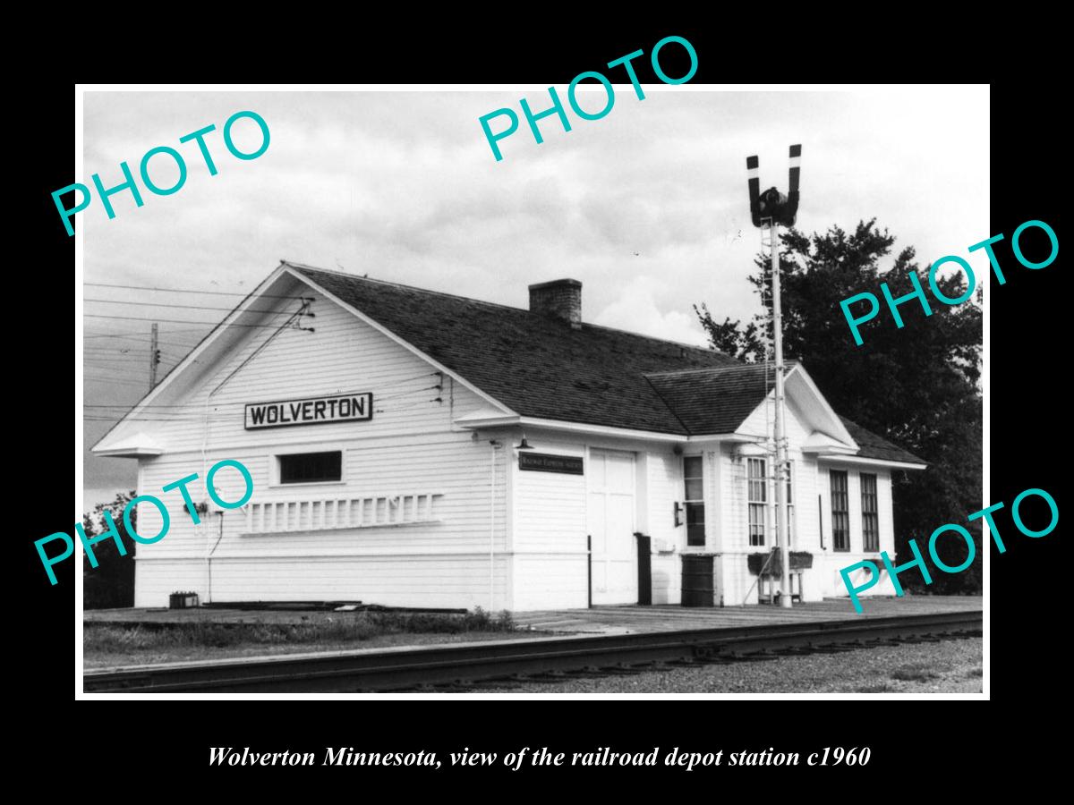 OLD LARGE HISTORIC PHOTO OF WOLVERTON MINNESOTA, THE RAILROAD DEPOT c1960