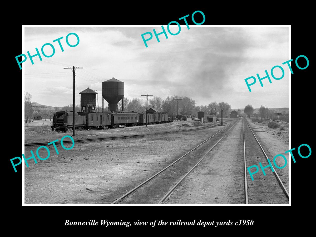 OLD LARGE HISTORIC PHOTO OF BONNEVILLE WYOMING, THE RAILROAD DEPOT YARDS c1950