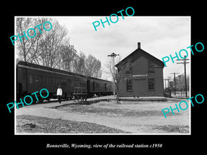 OLD LARGE HISTORIC PHOTO OF BONNEVILLE WYOMING, THE RAILROAD DEPOT STATION c1950