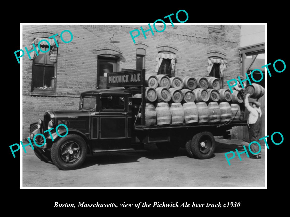 OLD LARGE HISTORIC PHOTO OF BOSTON MASSACHUSETTS, PICKWICK ALE BEER TRUCK c1930