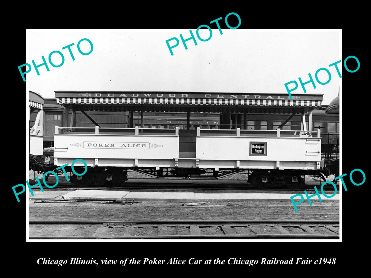 OLD LARGE HISTORIC PHOTO OF CHICAGO ILLINOIS, POKER ALICE RAILROAD CAR CRF c1948