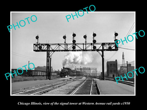 OLD LARGE HISTORIC PHOTO OF CHICAGO ILLINOIS, WESTERN Ave RAILROAD TOWER c1950