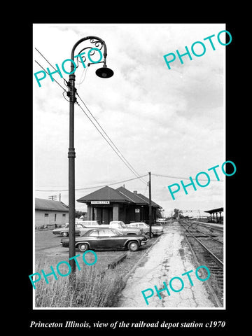 OLD LARGE HISTORIC PHOTO OF PRINCETON ILLINOIS, THE RAILROAD DEPOT STATION c1970