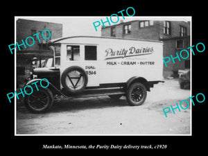 OLD LARGE HISTORIC PHOTO MANKATO MINNESOTA, THE PURITY DAIRY TRUCK c1920