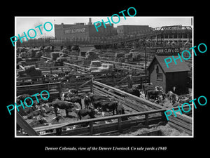 OLD LARGE HISTORIC PHOTO OF DENVER COLORADO, THE LIVESTOCK Co STOCK YARDS c1940