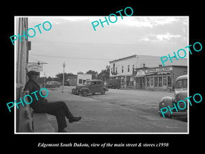 OLD LARGE HISTORIC PHOTO OF EDGEMONT SOUTH DAKOTA, THE MAIN St & STORES c1950