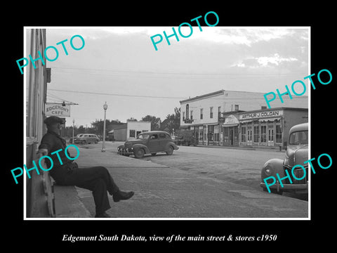 OLD LARGE HISTORIC PHOTO OF EDGEMONT SOUTH DAKOTA, THE MAIN St & STORES c1950