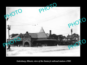 OLD LARGE HISTORIC PHOTO OF GALESBURG ILLINOIS, THE SANTA FE RAILROAD DEPOT 1900