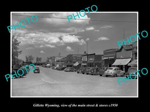 OLD LARGE HISTORIC PHOTO OF GILLETTE WYOMING, THE MAIN STREET & STORES c1950