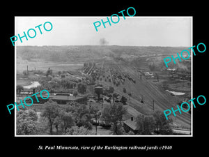 OLD LARGE HISTORIC PHOTO OF ST PAUL MINNESOTA, THE BURLINGTON RAILROAD YARD 1940