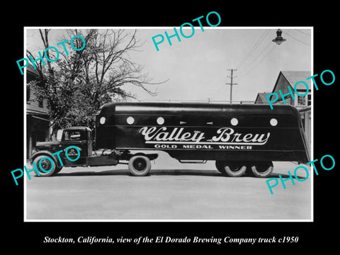 OLD LARGE HISTORIC PHOTO OF STOCKTON CALIFORNIA, THE VALLEY BREW BEER TRUCK 1950