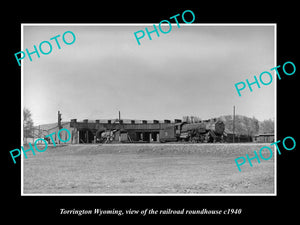 OLD LARGE HISTORIC PHOTO OF TORRINGTON WYOMING, THE RAILROAD ROUNDHOUSE c1940