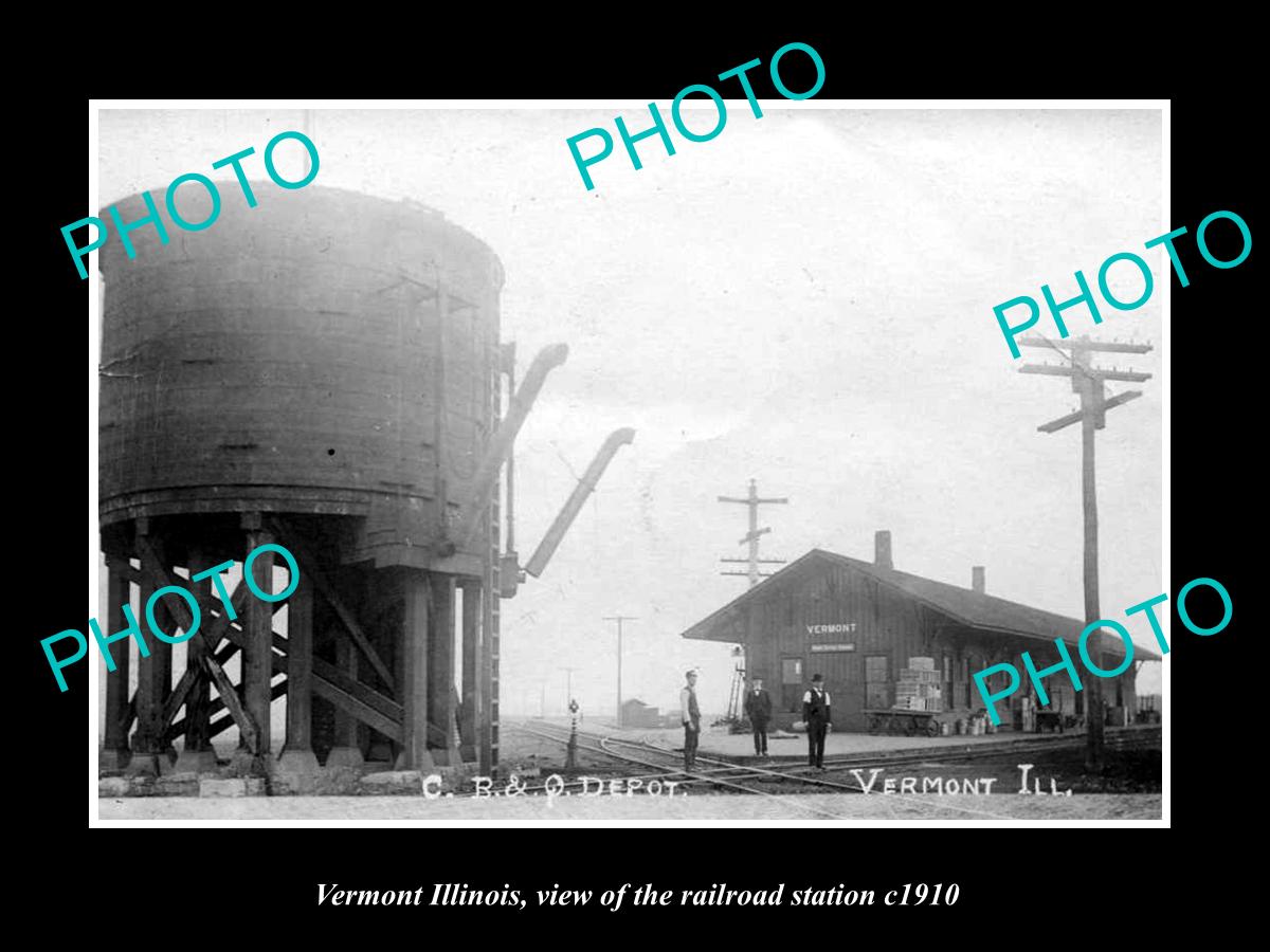 OLD LARGE HISTORIC PHOTO OF VERMONT ILLINOIS, THE RAILROAD DEPOT STATION c1910