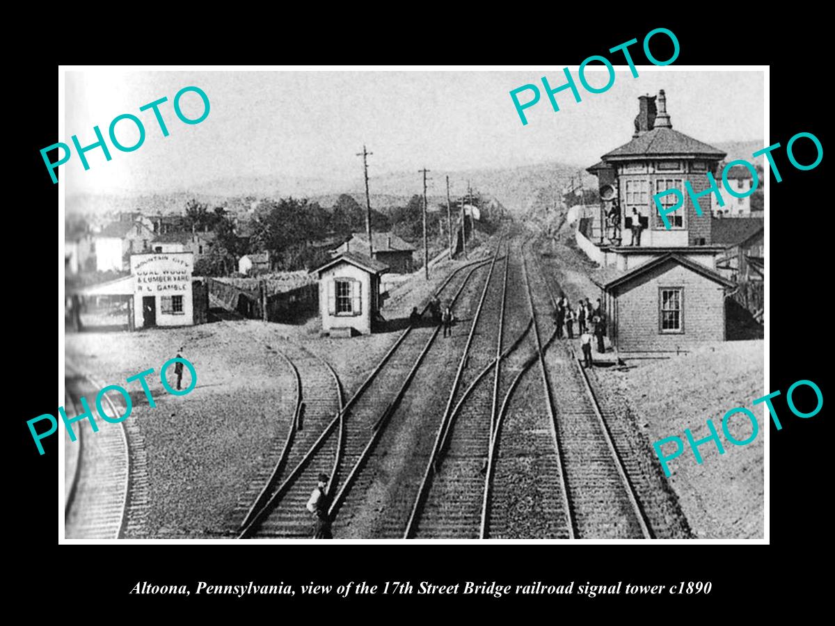 OLD LARGE HISTORIC PHOTO OF ALTOONA PENNSYLVANIA, 17th ST RAILROAD TOWER c1890