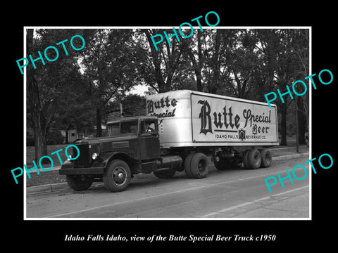 OLD LARGE HISTORIC PHOTO OF IDAHO FALLS, THE BUTTE SPECIAL BEER TRUCK c1950