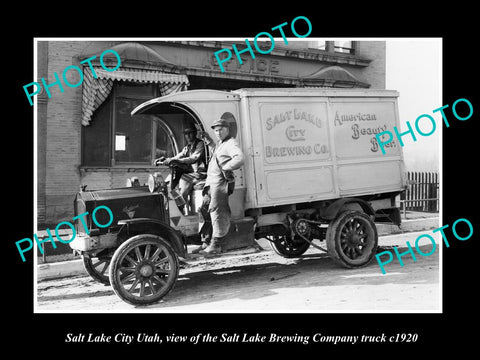 OLD LARGE HISTORIC PHOTO OF SALT LAKE CITY BREWING Co DELIVERY TRUCK c1920, UTAH